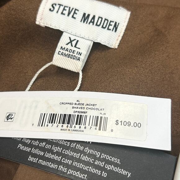 Steve Madden jacket chocolate brown faux-suede with gold-tone buttons size XL - Picture 4 of 6